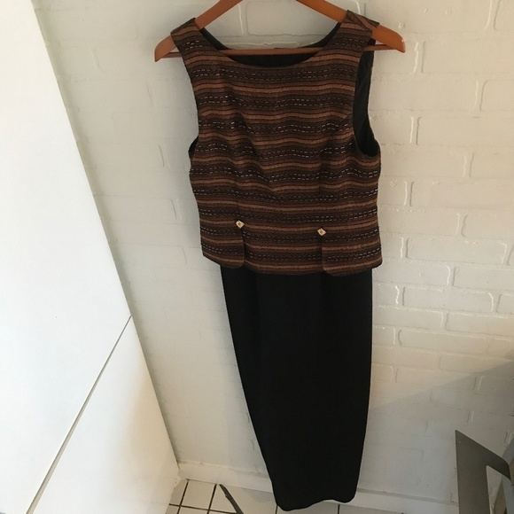 Vintage Joseph Ribkoff Maxi dress Gown Formal Black/Bronze Metallic 8 - Picture 1 of 15